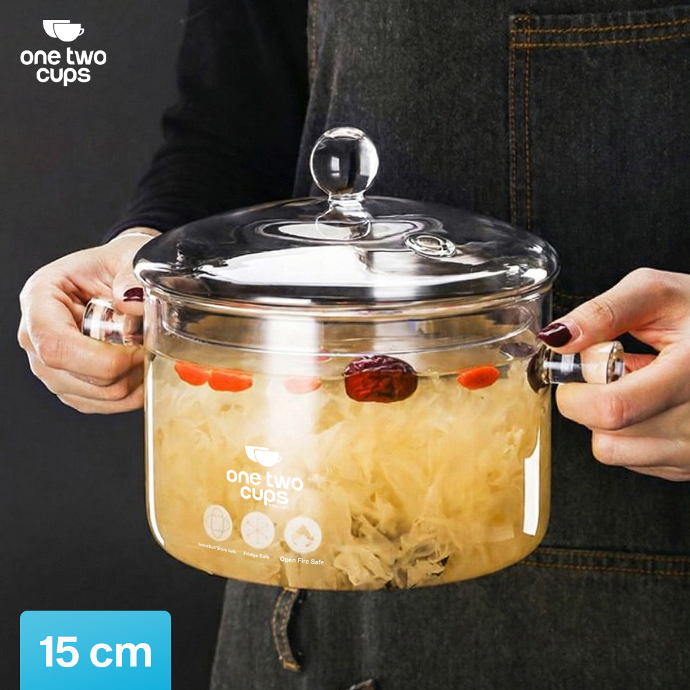 One Two Cups Panci Kaca Glass Cooking Pot Tahan Panas Api 15cm - YWJ-1265
