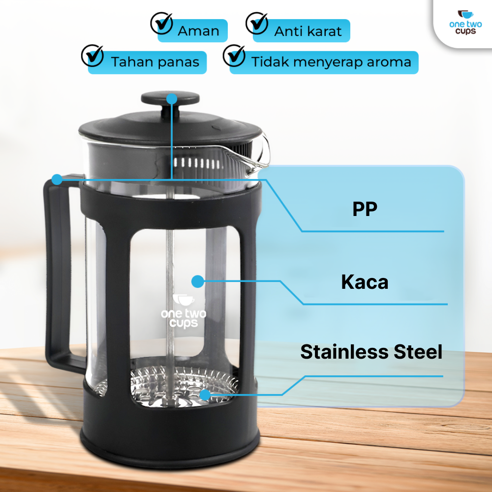 One Two Cups French Press Plunger Coffee Maker Pot - KG73I