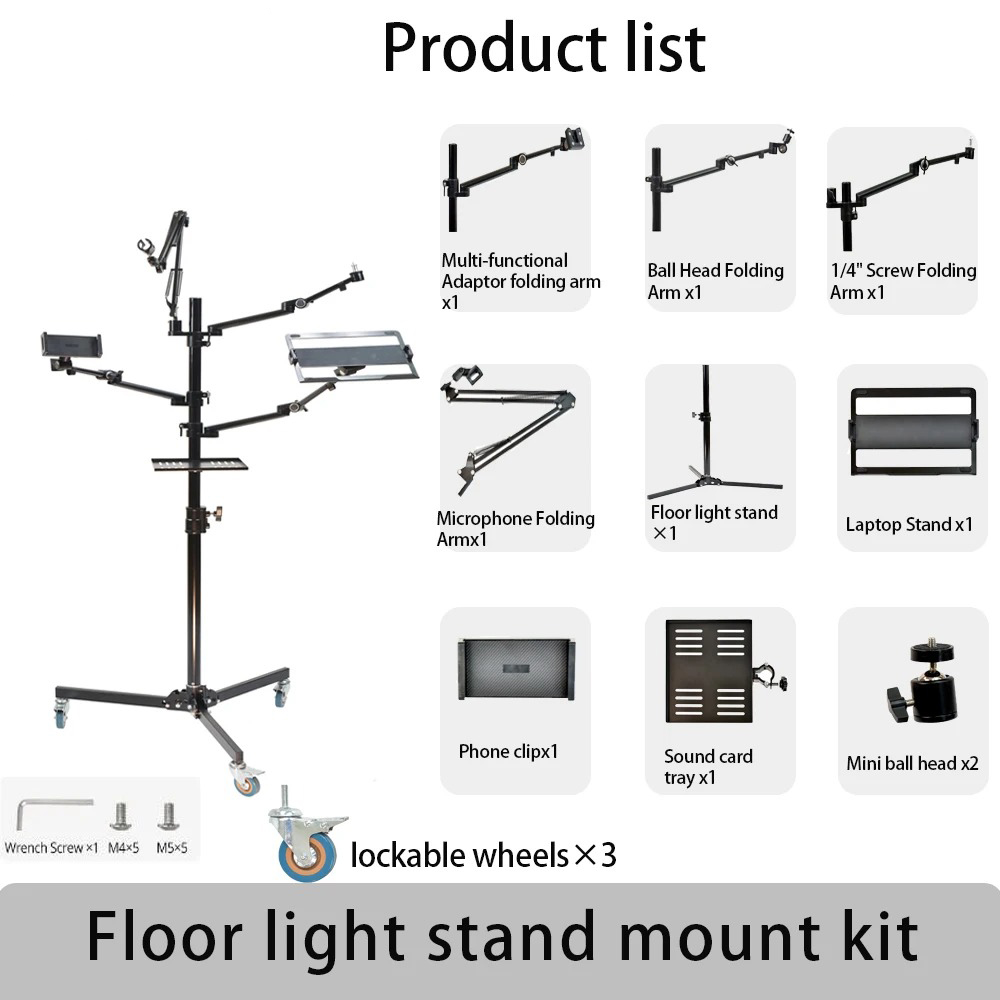 TaffSTUDIO Bracket Multi Arm Camera Mic Monitor Holder with Wheels - KMD-Z2