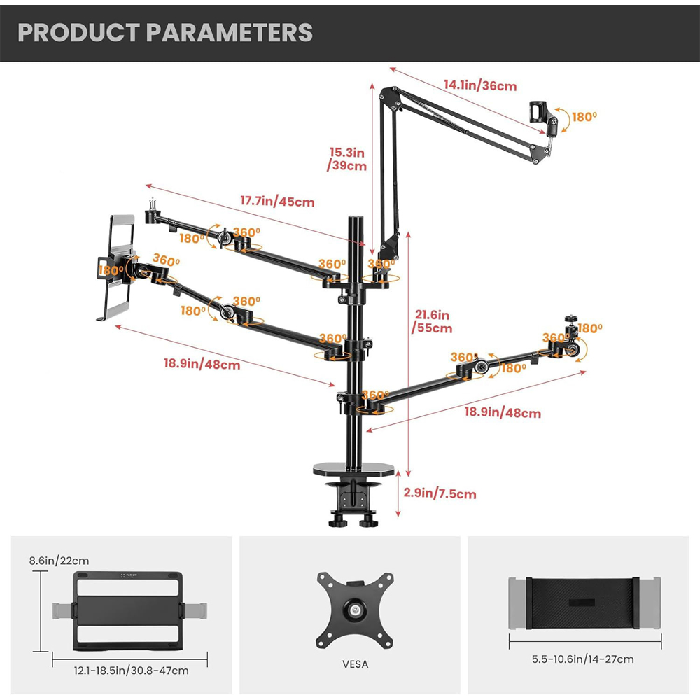 TaffSTUDIO Bracket Desk Mount Multi Arm 4in1 Camera Mic Monitor Holder - KMD-Z1