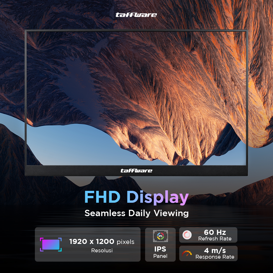 Taffware Portable Monitor IPS 16 Inch IPS FHD 60Hz Without Touchscreen - 1600XTS