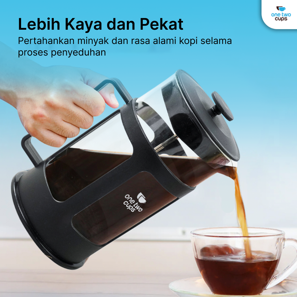 One Two Cups French Press Coffee Maker Pot Plunger Glass - FN40 - Gambar 2