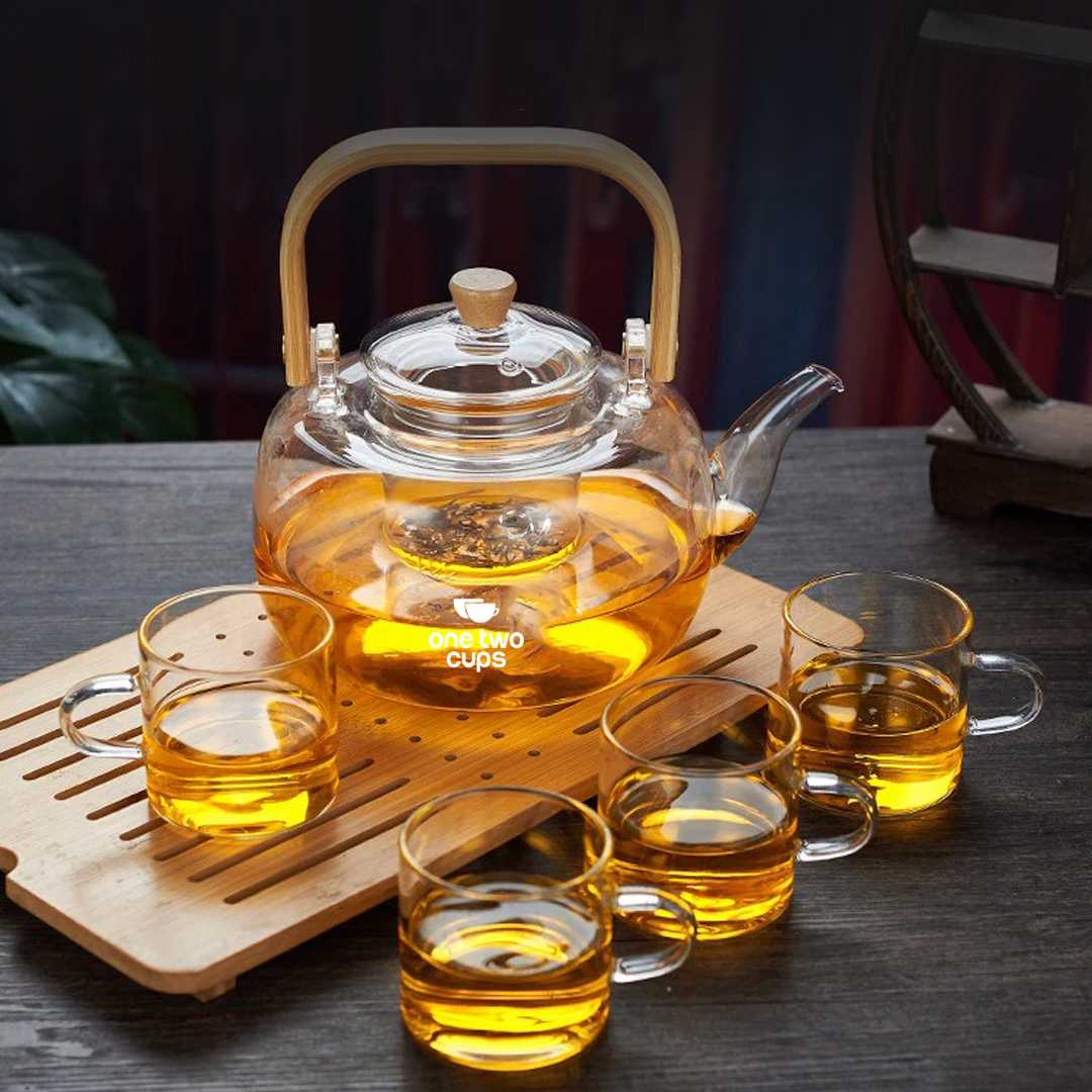One Two Cups Teko Teh Kaca Borosilikat Saringan Tahan Panas Teapot - 8CV101 - Gambar 2