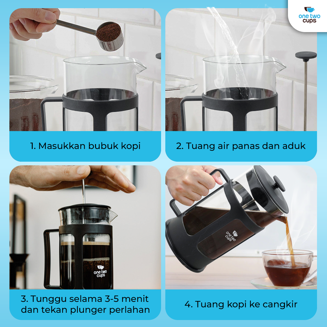 One Two Cups French Press Coffee Maker Pot Plunger Glass - FN40 - Gambar 5