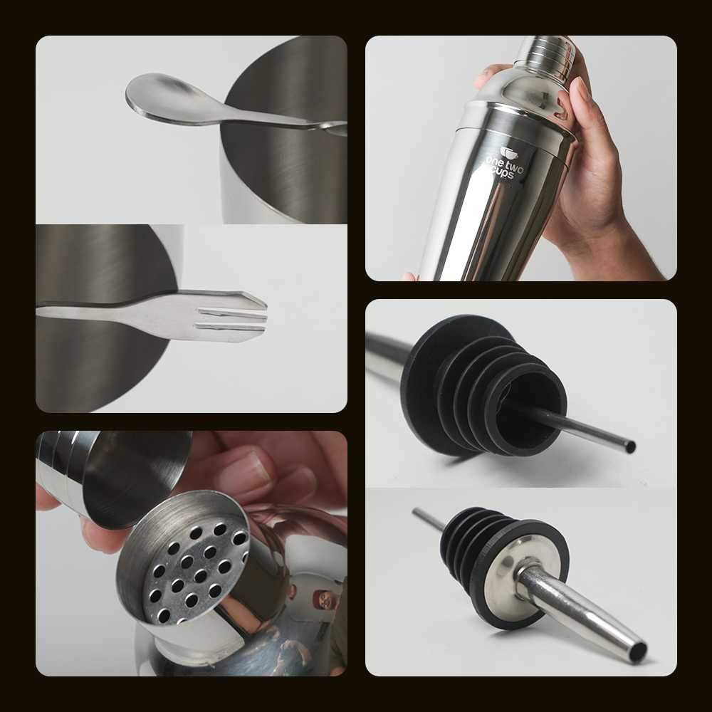 One Two Cups 6 in 1 Bartender Cobbler Cocktail Shaker 550ml - BA016
