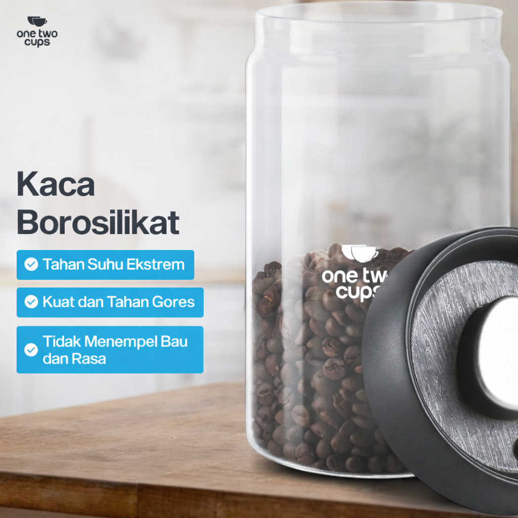 One Two Cups Toples Kaca Penyimpanan Biji Kopi Vacuum Sealed Lid - SE41 - Gambar 5
