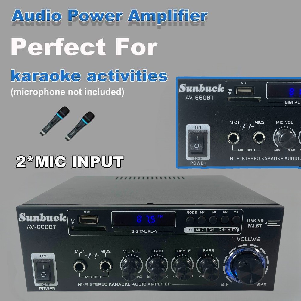 Sunbuck Audio Bluetooth 5.0 DAC Amplifier 2 Ch Remote 2000W - AV-660BT