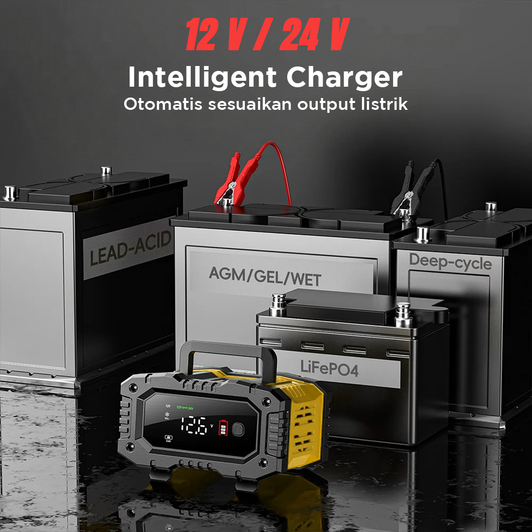 FOXSUR Charger Baterai Aki Mobil Motor Portable 10A 150W 12/24V - FPT-100