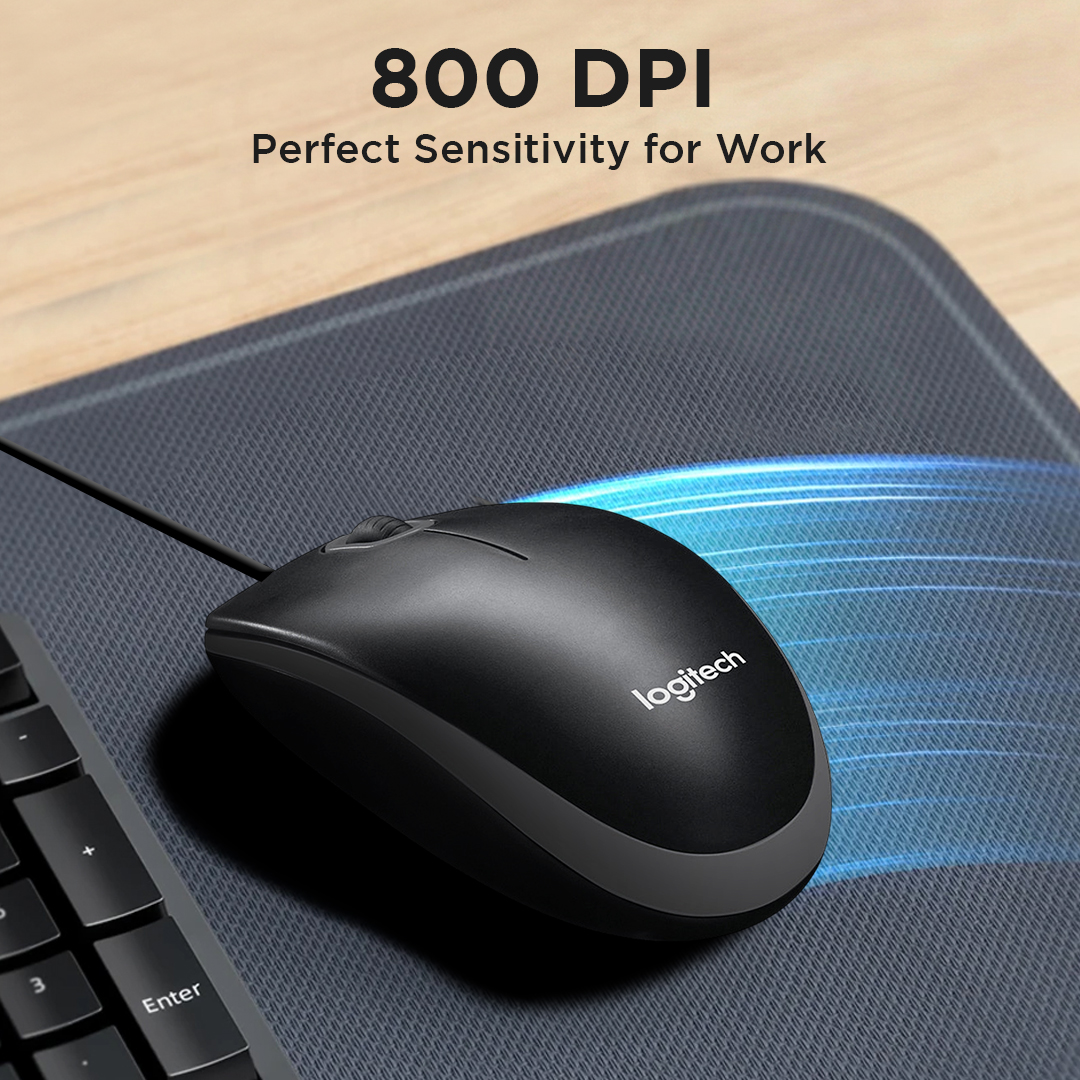 Logitech Mouse Kabel USB Optical Wired Ergonomic 800 DPI - B100