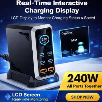 Taffware Charger Station Fast Charging LED USB Type C GaN 240W - HW186