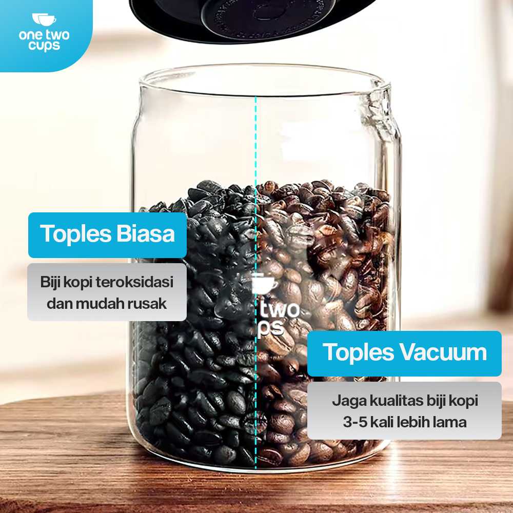 One Two Cups Toples Kaca Penyimpanan Biji Kopi Vacuum Sealed Lid - SE41 - Gambar 3