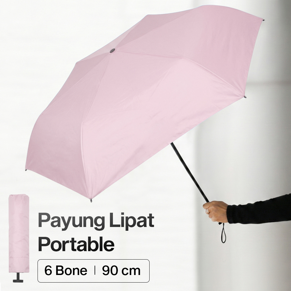 FRRUIWEN Payung Lipat Buka Tutup Manual polos Anti UV 6 Bone 90cm - F-6