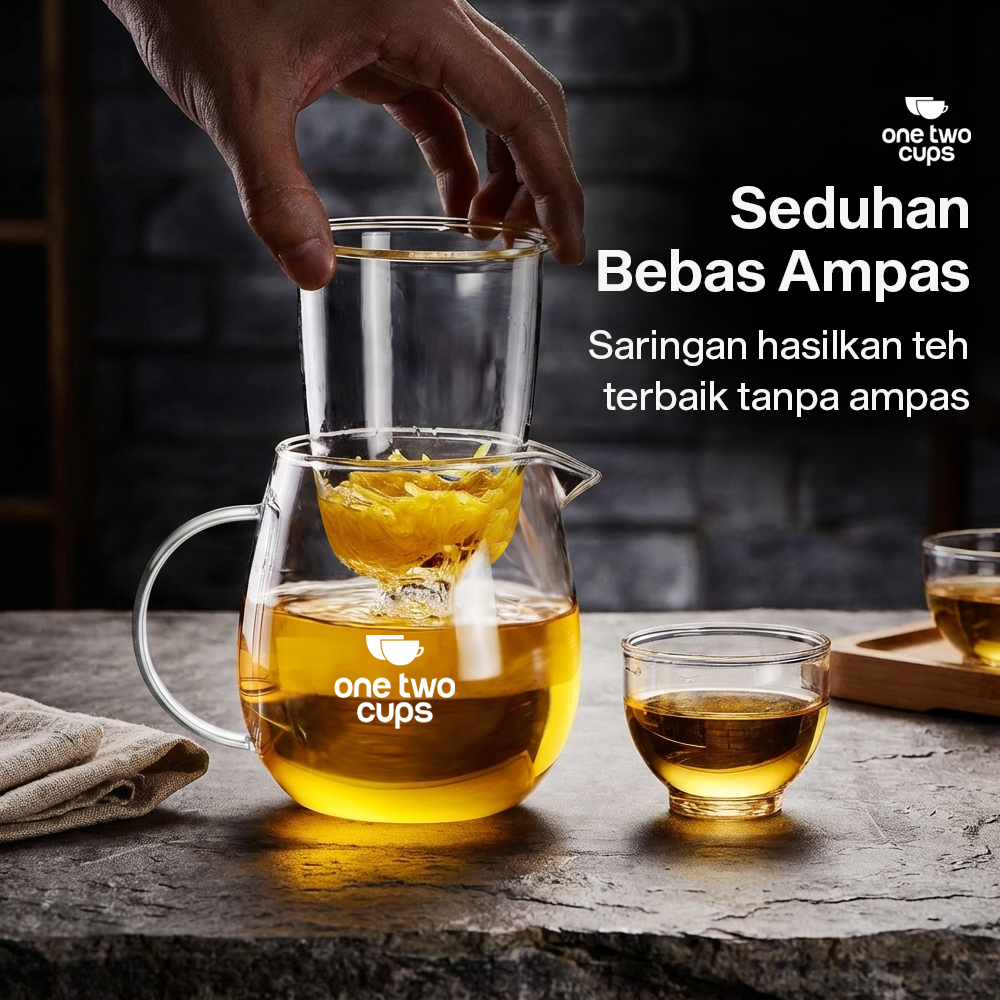 One Two Cups Teko Teh Pitcher Chinese Tea Tahan Panas Api with Filter - K77