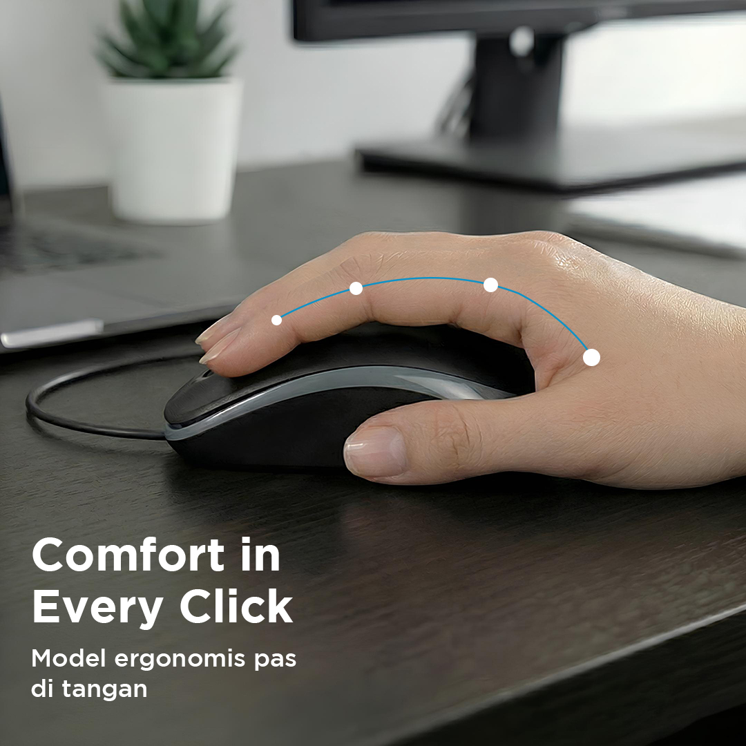 Logitech Mouse Kabel USB Optical Wired Ergonomic 800 DPI - B100