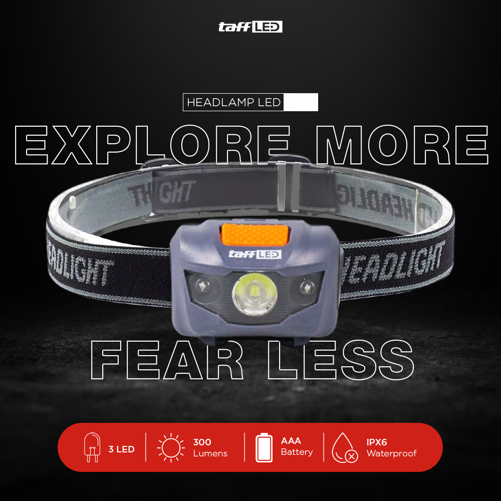 TaffLED Senter Kepala Headlamp LED Flashlight White and Red Waterproof - HE12
