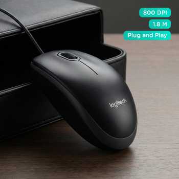Logitech Mouse Kabel USB Optical Wired Ergonomic 800 DPI - B100