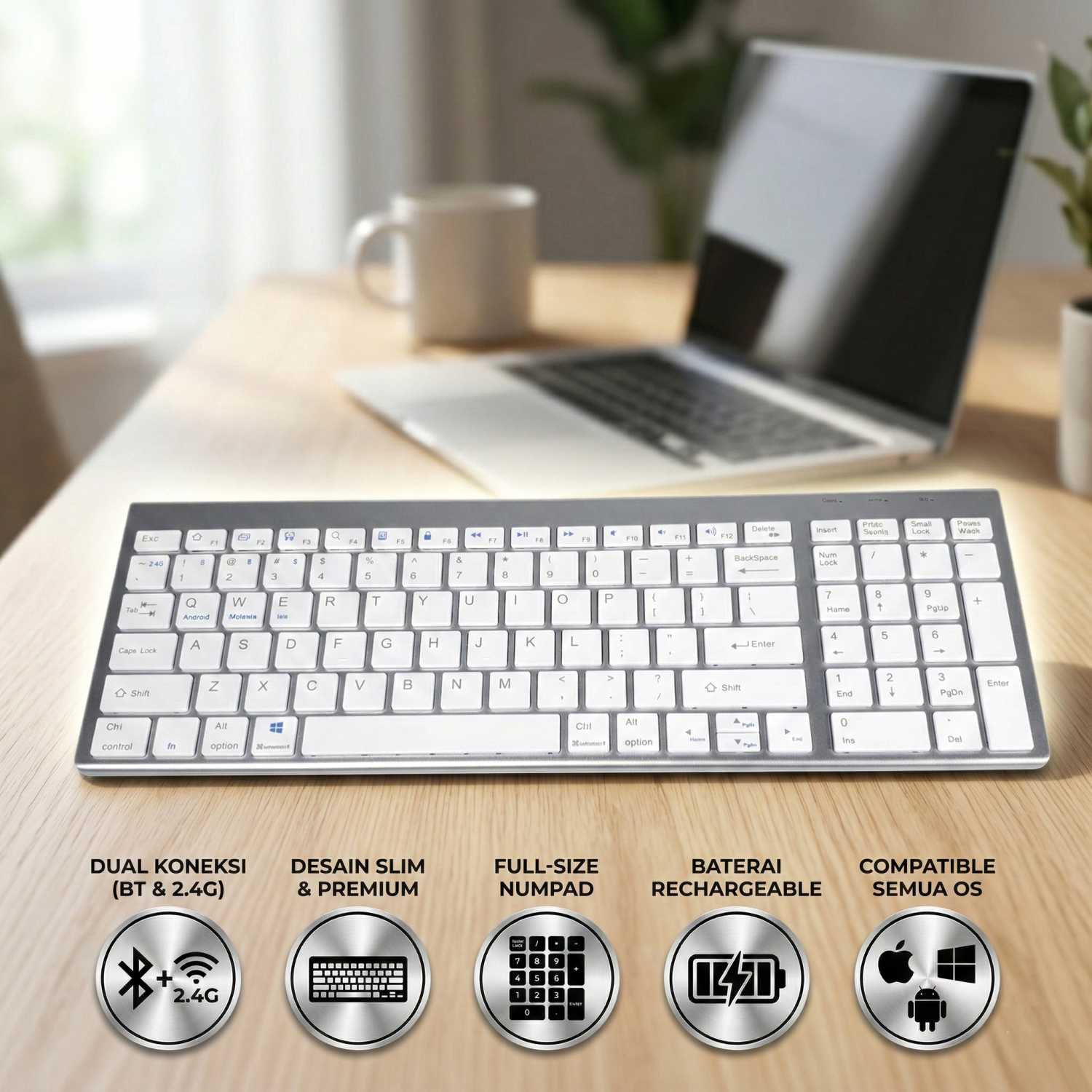 Keyboard Click Type Jual JOMAA Keyboard Dual Wireless Bluetooth Silent Click 2.4GHz