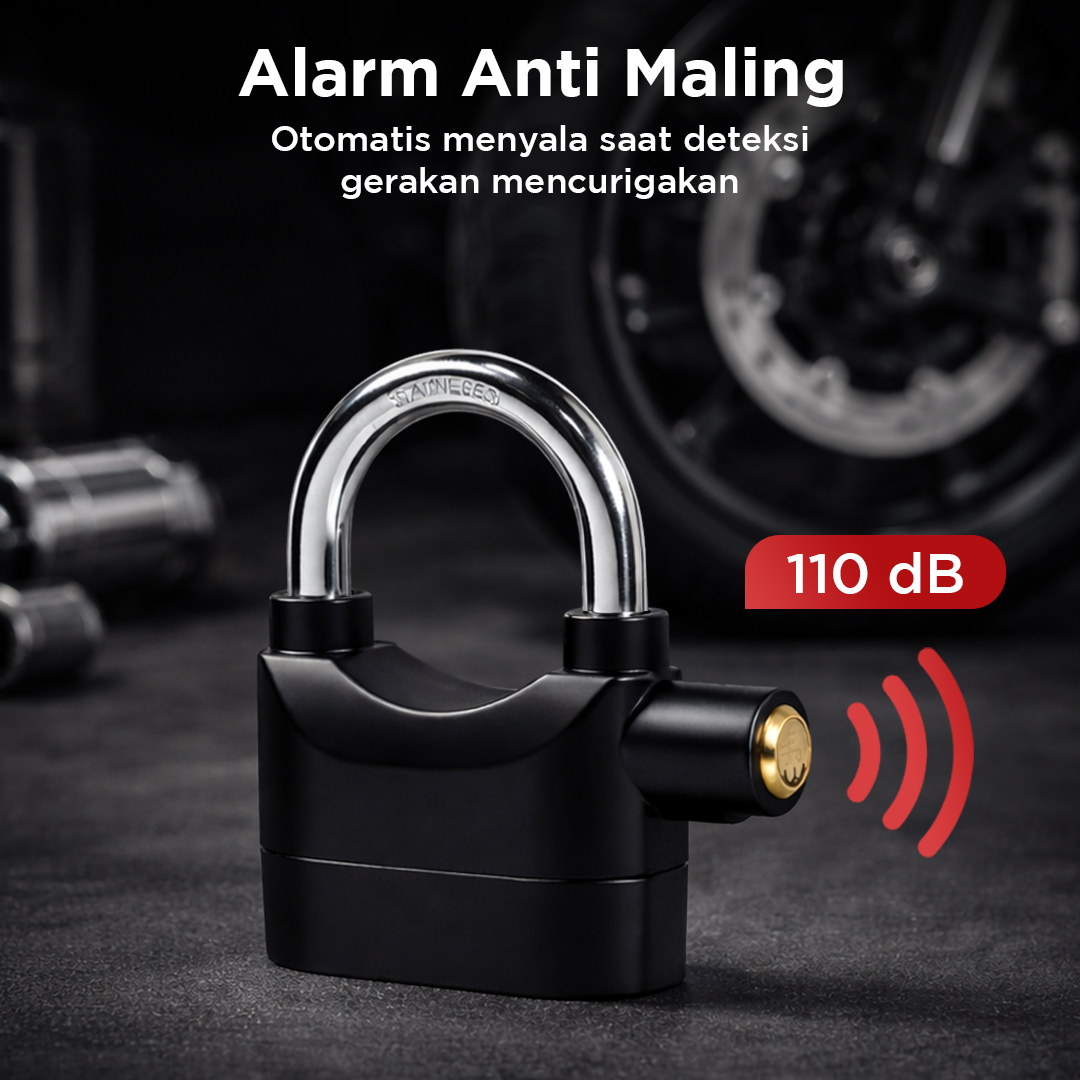 Kinbar Gembok Alarm Motor Suara Anti Maling Lock Sirene 10mm - APR14