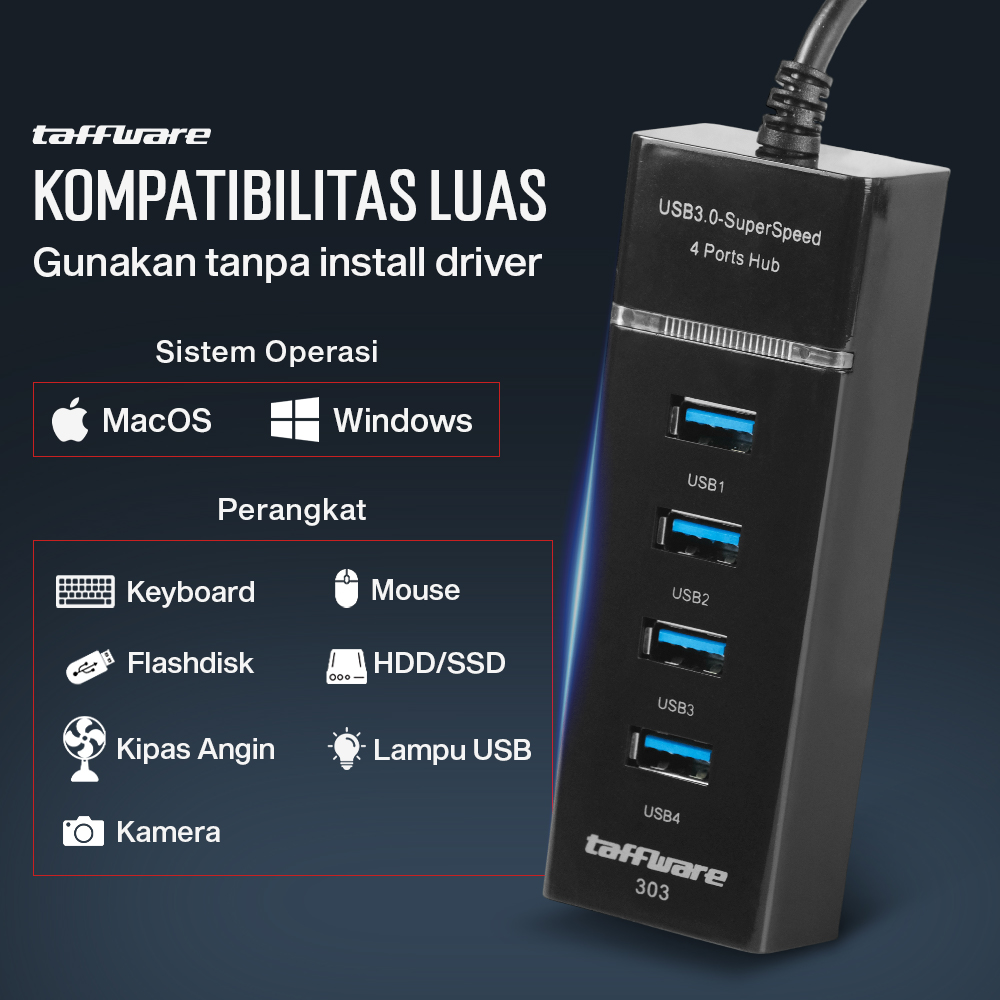 Taffware USB Hub 3.0 Adapter 4in1 USB 5Gbps - 303