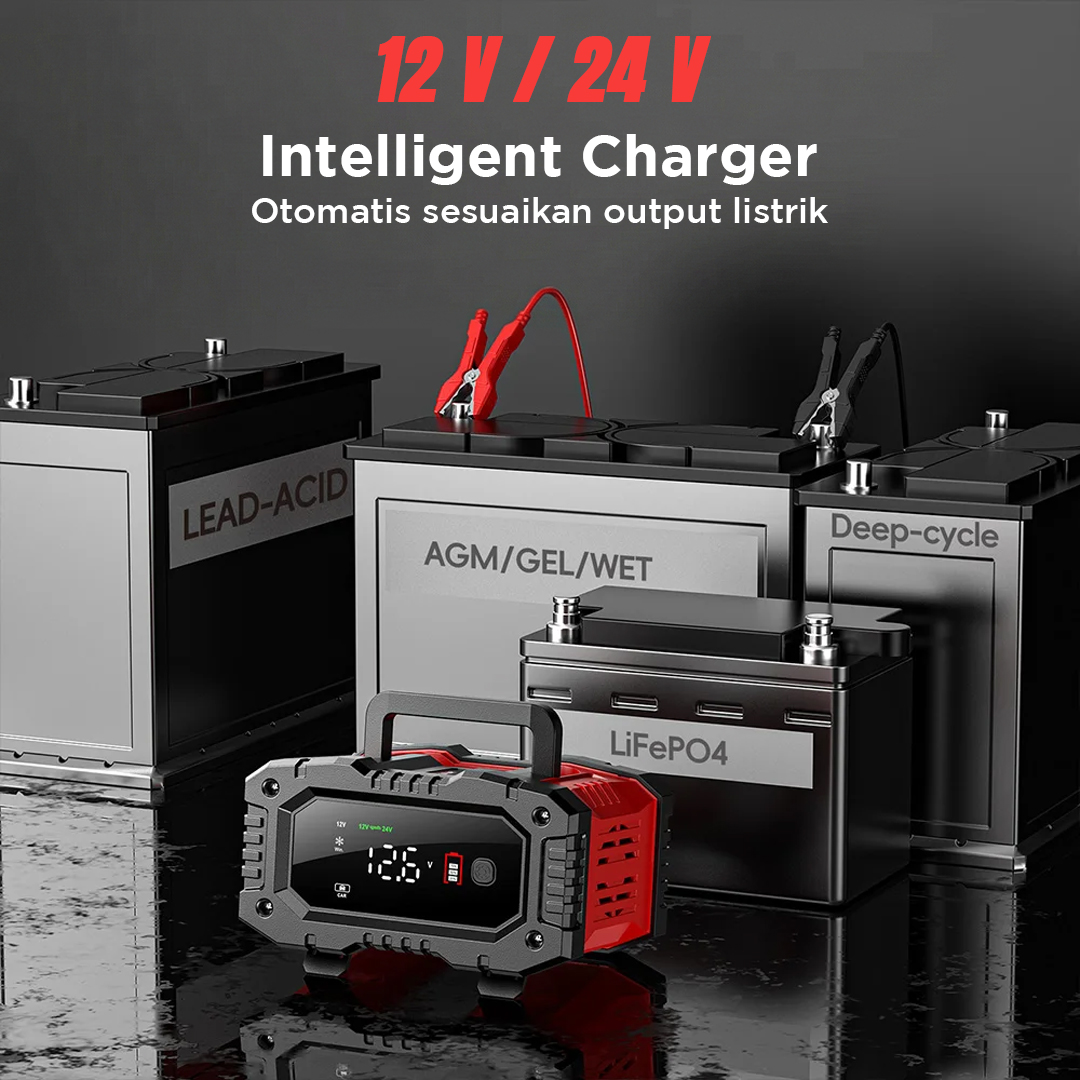 FOXSUR Charger Baterai Aki Mobil Motor Portable 20A 300W 12/24V - FPT-200