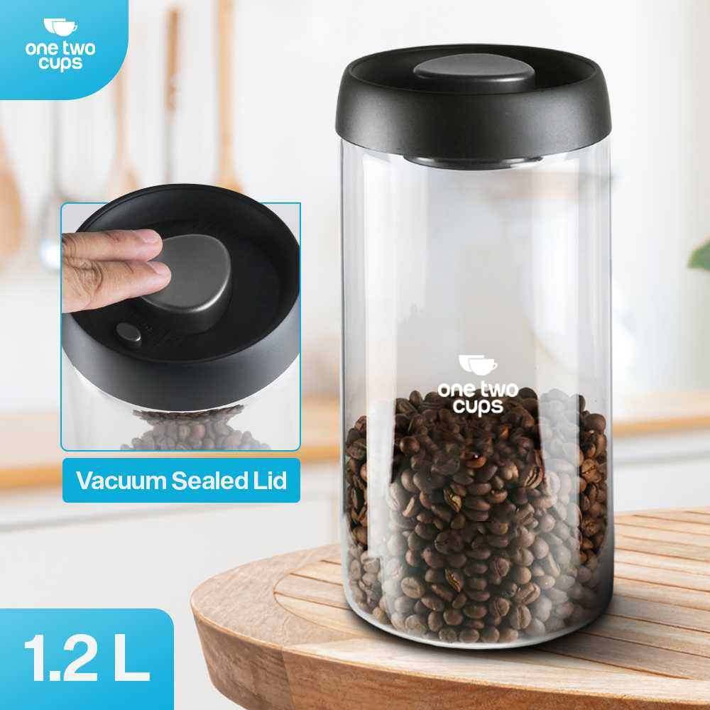 One Two Cups Toples Kaca Penyimpanan Biji Kopi Vacuum Sealed Lid - SE41