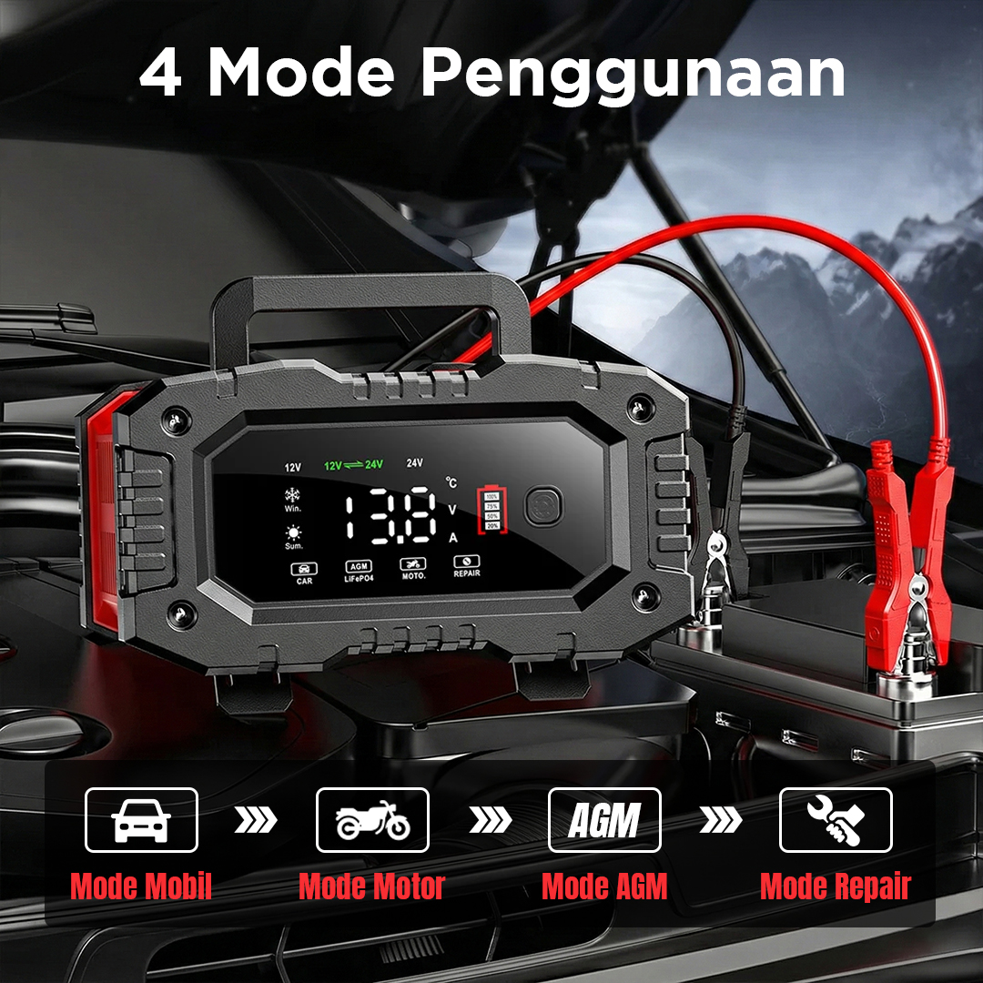 FOXSUR Charger Baterai Aki Mobil Motor Portable 20A 300W 12/24V - FPT-200
