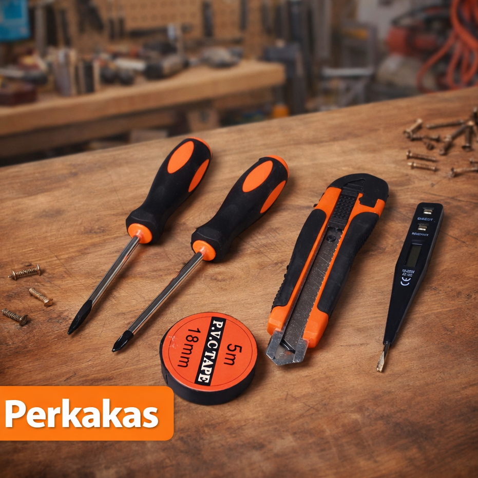 Alat Set Perkakas Tang Palu Obeng Cutter Meteran 8in1