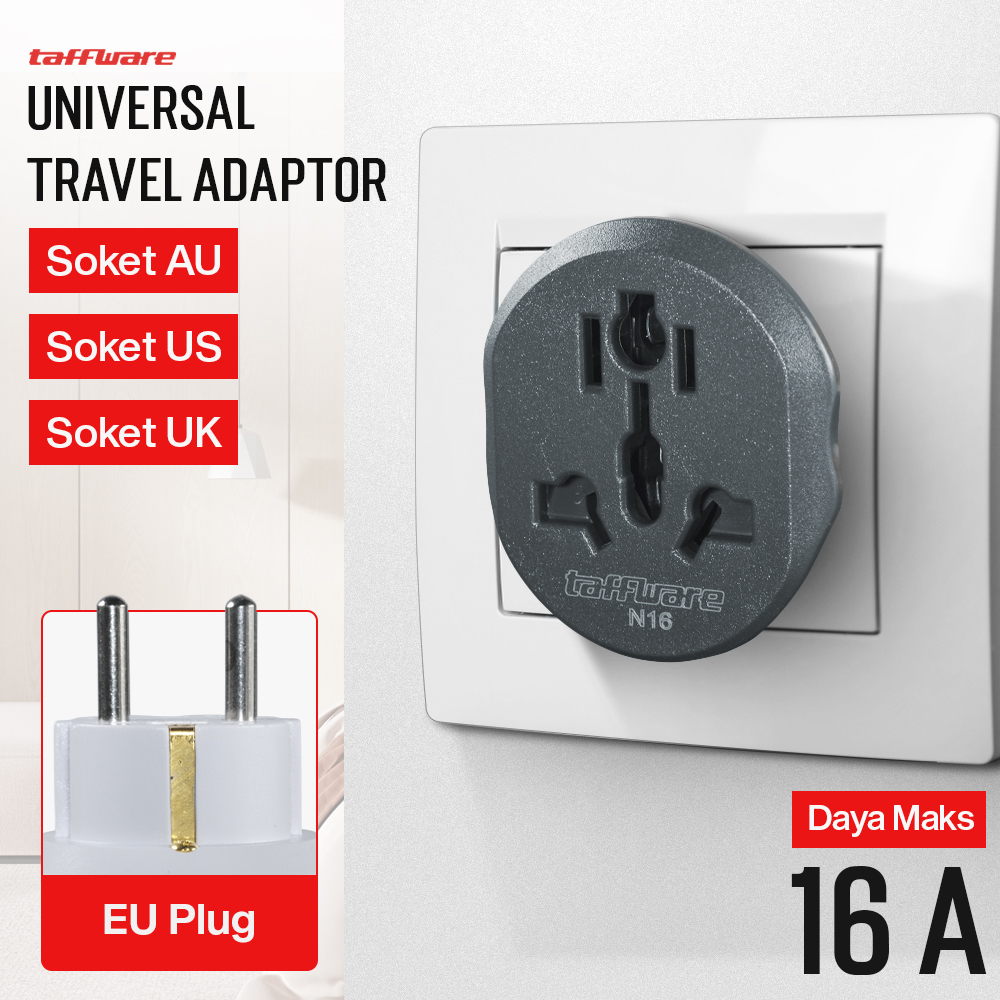 Taffware Loop Universal Travel Adaptor AU US UK to EU Plug 16A - N16