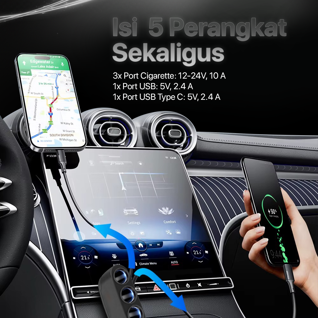 Kebidumei Car Charger Mobil Fast Charging Cigarette Type C USB 120W - D-24