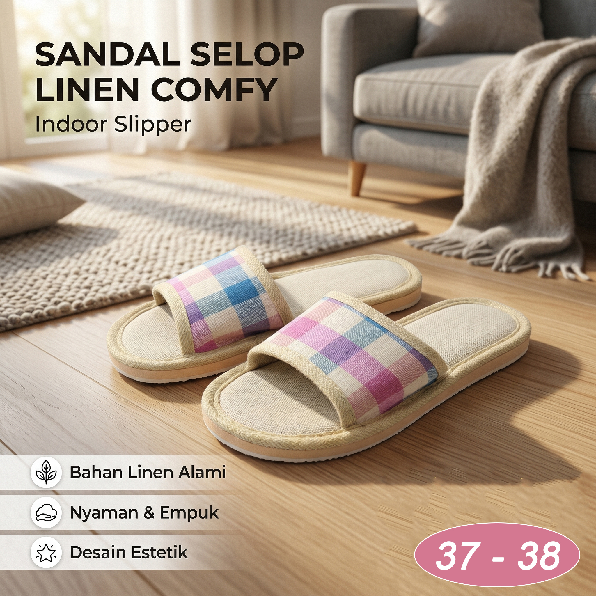 Rhodey Sandal Selop Linen Comfy Indoor Slipper - YT22