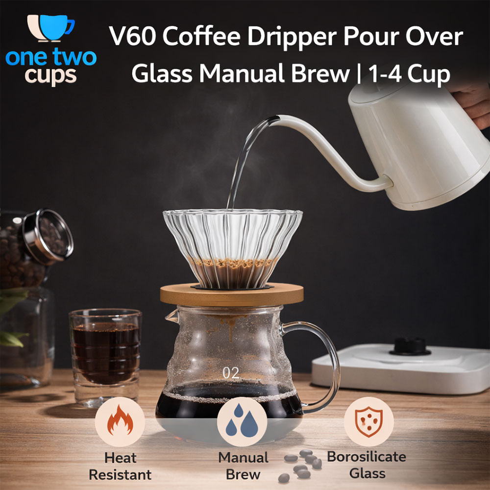One Two Cups V60 Coffee Dripper Pour Over Kaca Manual Brew 1-4 Cup - VD-10BS