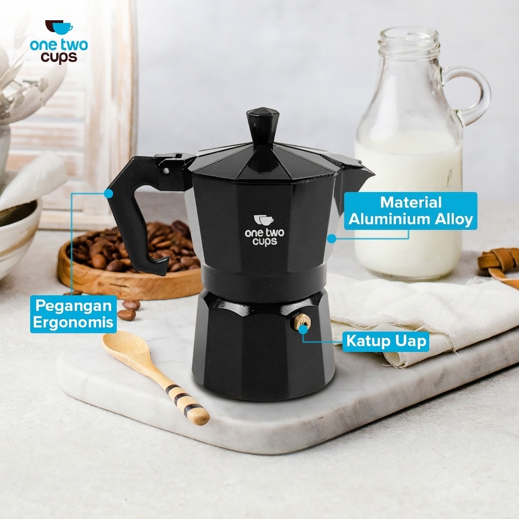 One Two Cups Moka Pot Teko Kopi Espresso Coffee Maker Stovetop - L10 - Gambar 4