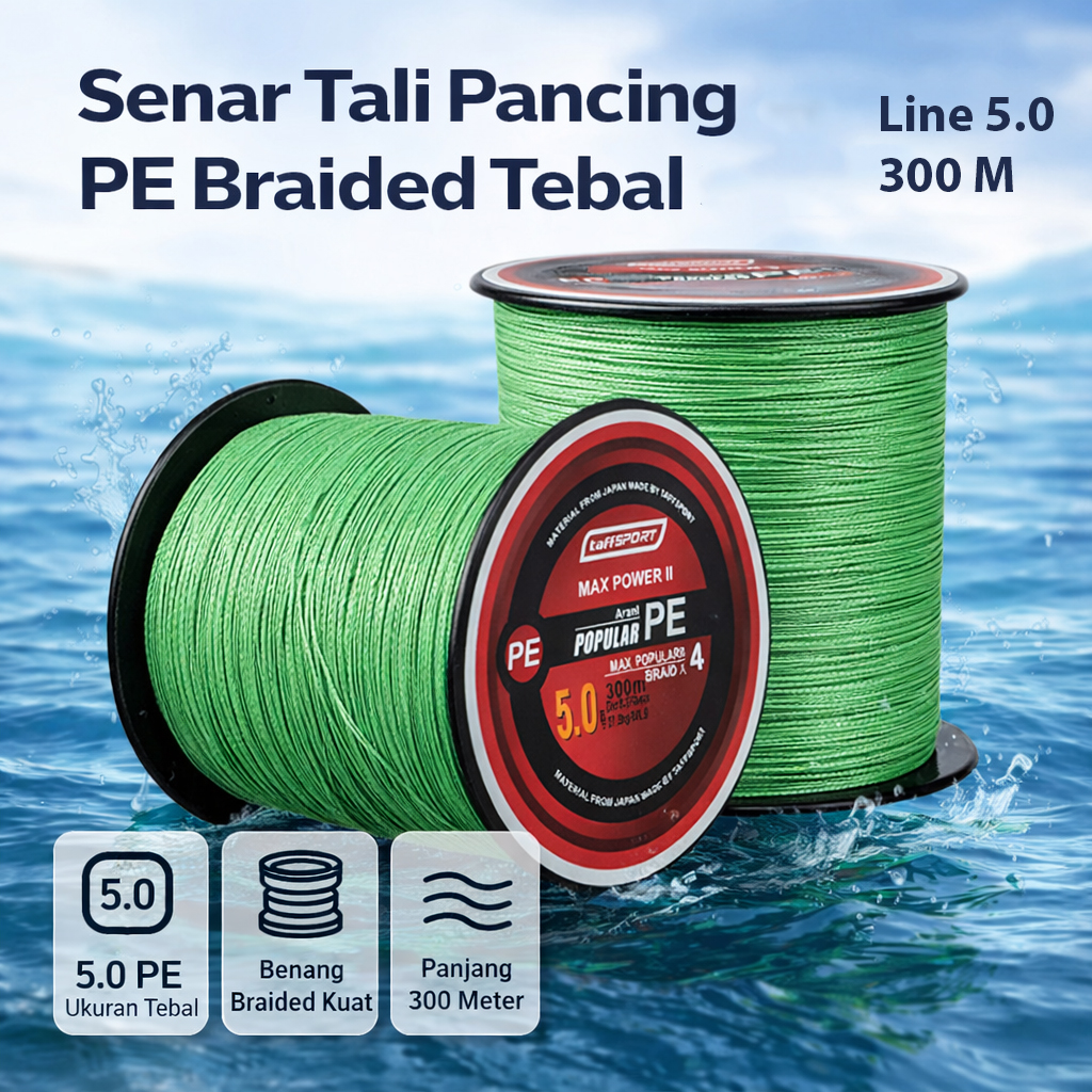 TaffSPORT Senar Pancing PE 4 Braided Strand Fishing Line 300M - BLTP