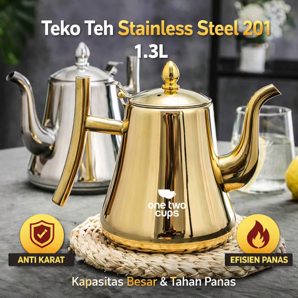 One Two Cups Teko Air Panas Teh Kopi Kettle Teapot 1.3L with Filter - HS4012
