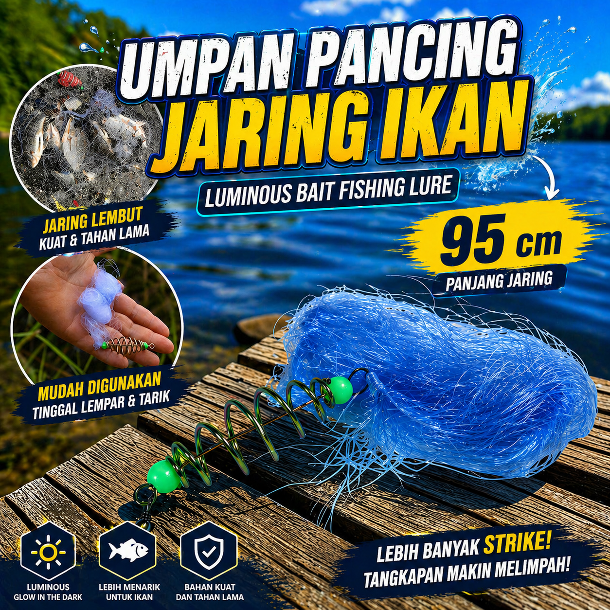 MATABOMNET Umpan Pancing Jaring Ikan Luminous Bait Fishing Lure 95 cm - 10118