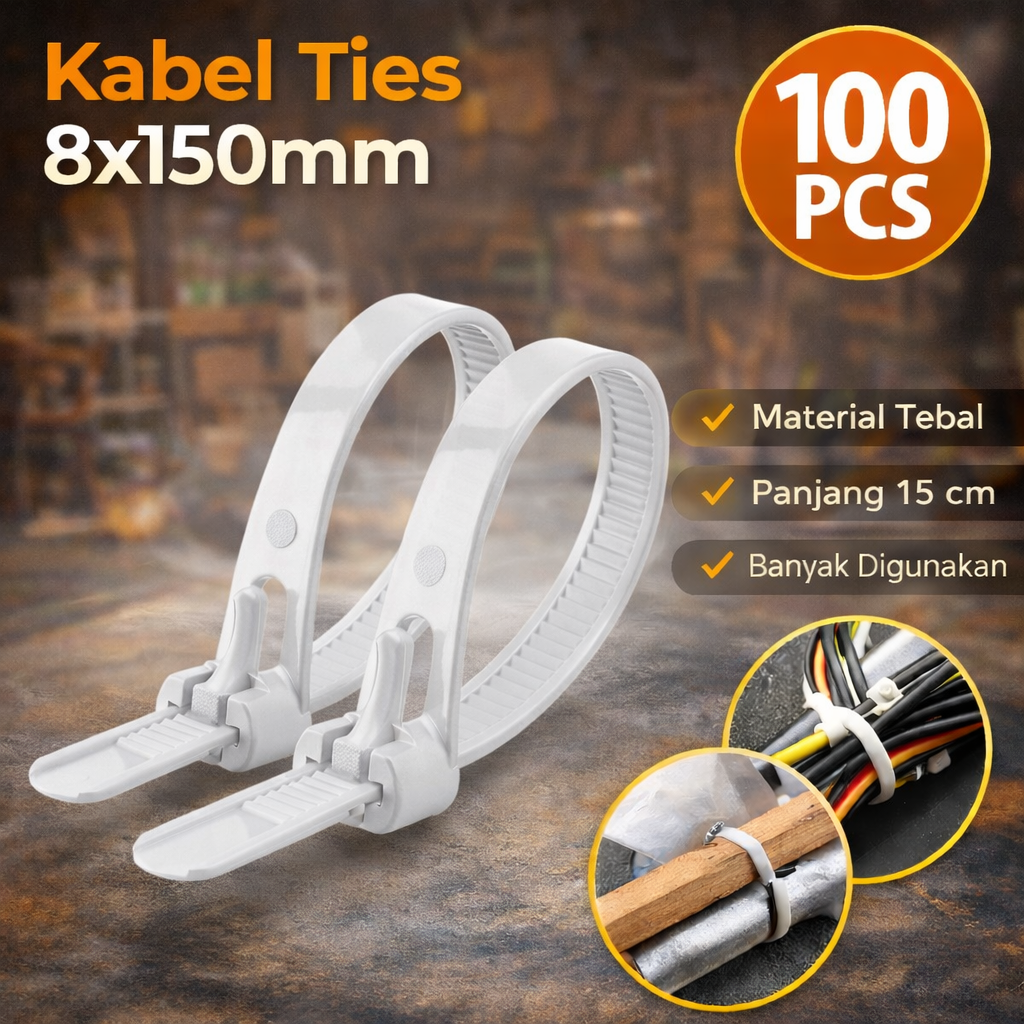 TaffGUARD Kabel Ties Zip Cable Organizer Reusable 8x150mm 100 PCS - Z815