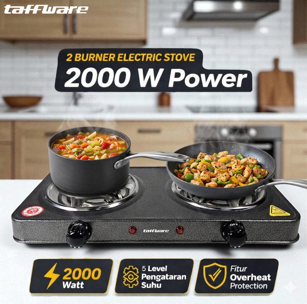 TaffHOME Kompor Listrik 2 Tungku Portable Coil Hot Plate 2000W - C2-2000-58