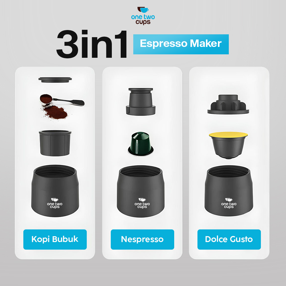 One Two Cups Hand Press Mini Espresso Coffee Maker 3in1 20 Bar 120ml - HS-8439