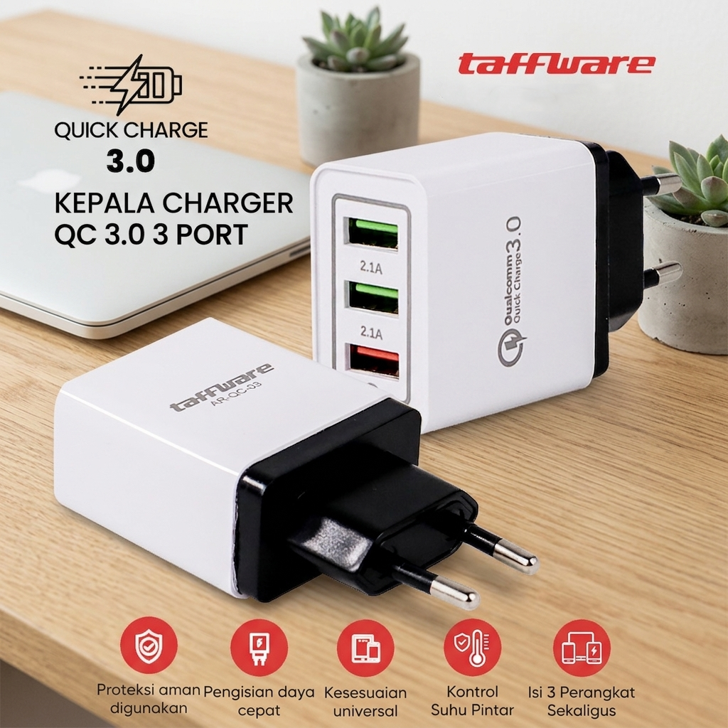 Taffware Kepala Charger Fast Charging Qualcomm QC 3.0 USB 3 Port USB - AR-QC-03