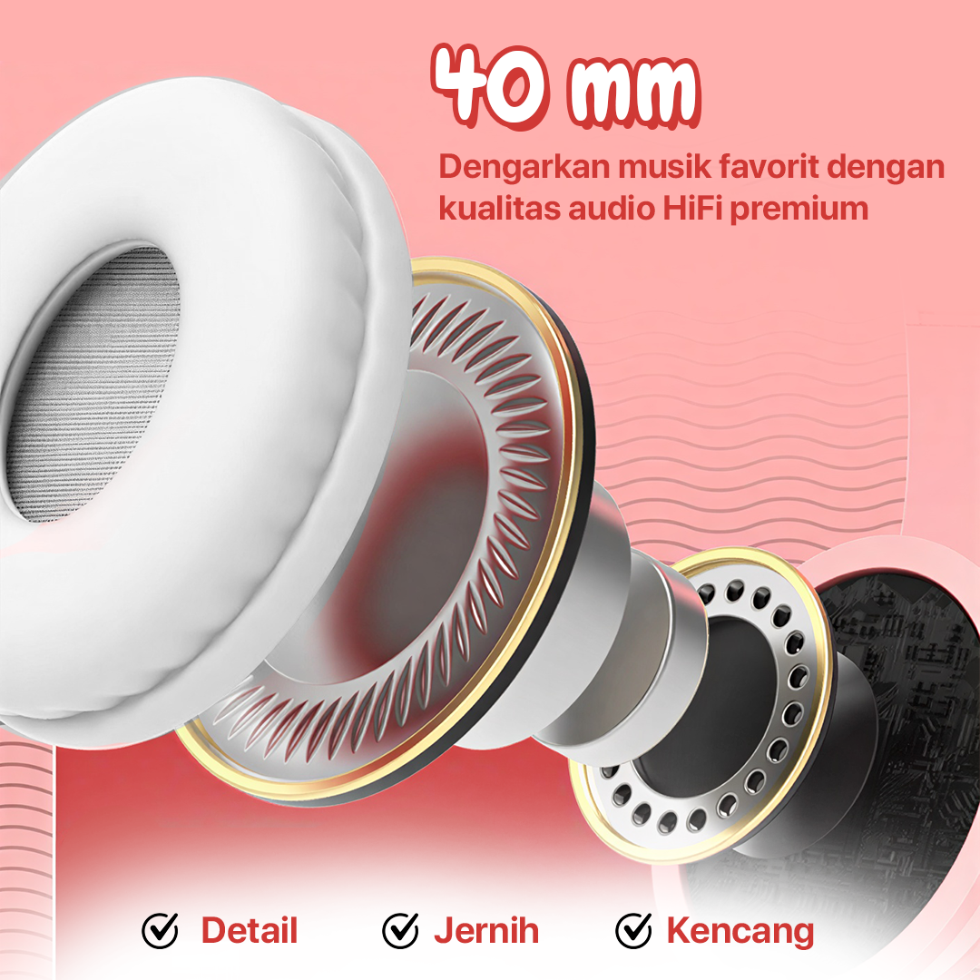 RLoop Bluetooth Headset Headphone Telinga Kucing Cute Cat Ear LED RGB - LX-B39A