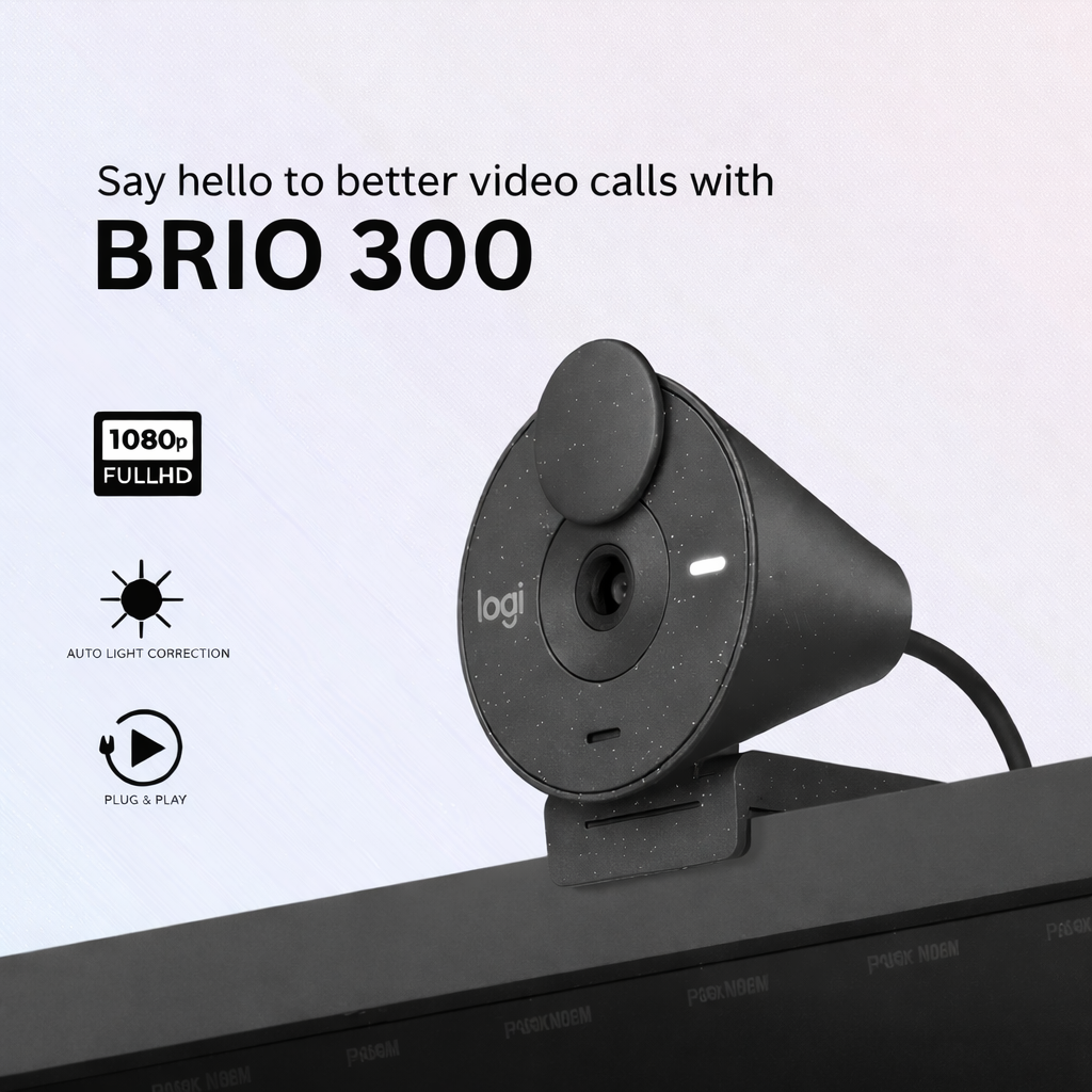 Logitech Webcam Full HD 1080P Noise Reducing Mic Auto Light Correction - Brio 300