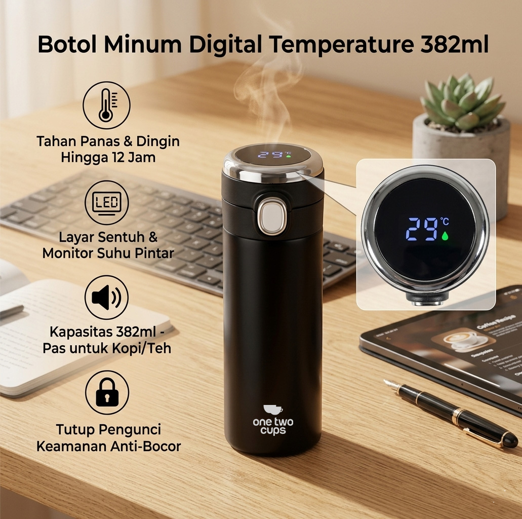 One Two Cups Botol Minum Termos Tumbler Suhu Smart LCD Display 382ml - OTC002
