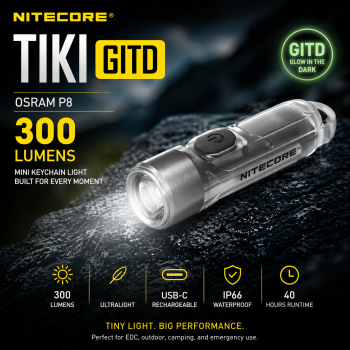 NITECORE Senter LED OSRAM P8 Rechargeable Waterproof IP66 300 Lumens - TIKI GITD