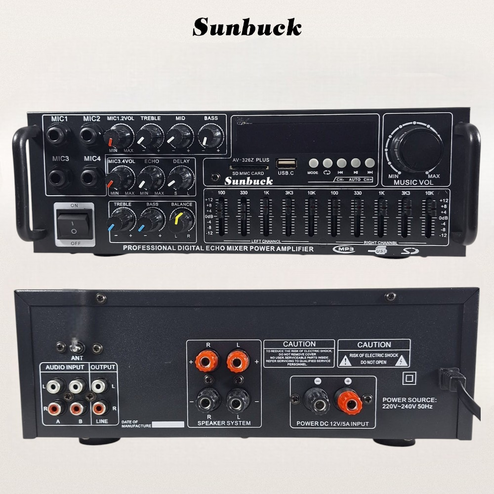 Sunbuck Audio Amplifier Bluetooth EQ Karaoke FM 2000W - AV-326Z PLUS