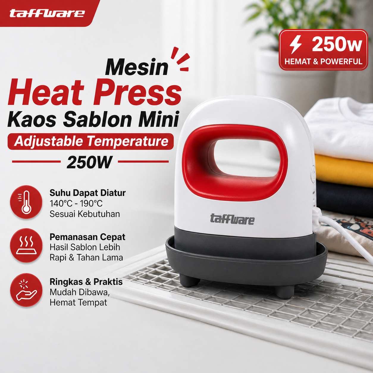 AIBECY Mesin Heat Press Kaos Sablon Mini Adjustable Temperature 250W - AB106