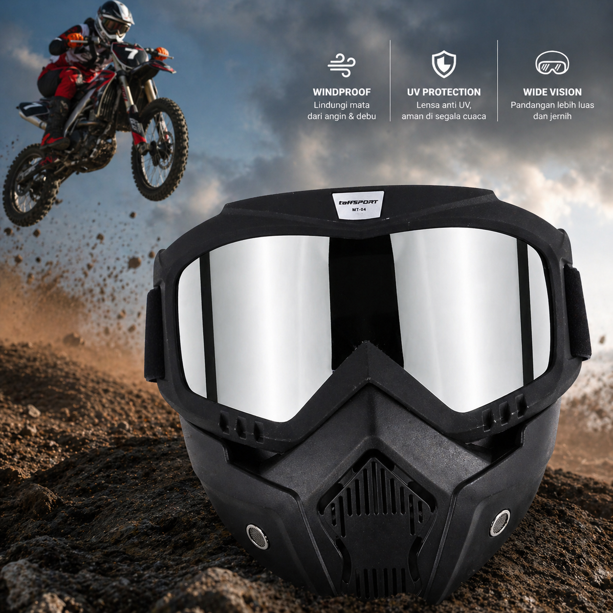 TaffSPORT BOLLFO Kacamata Goggles Mask Motor Retro Windproof - MT-04 - Gambar 3