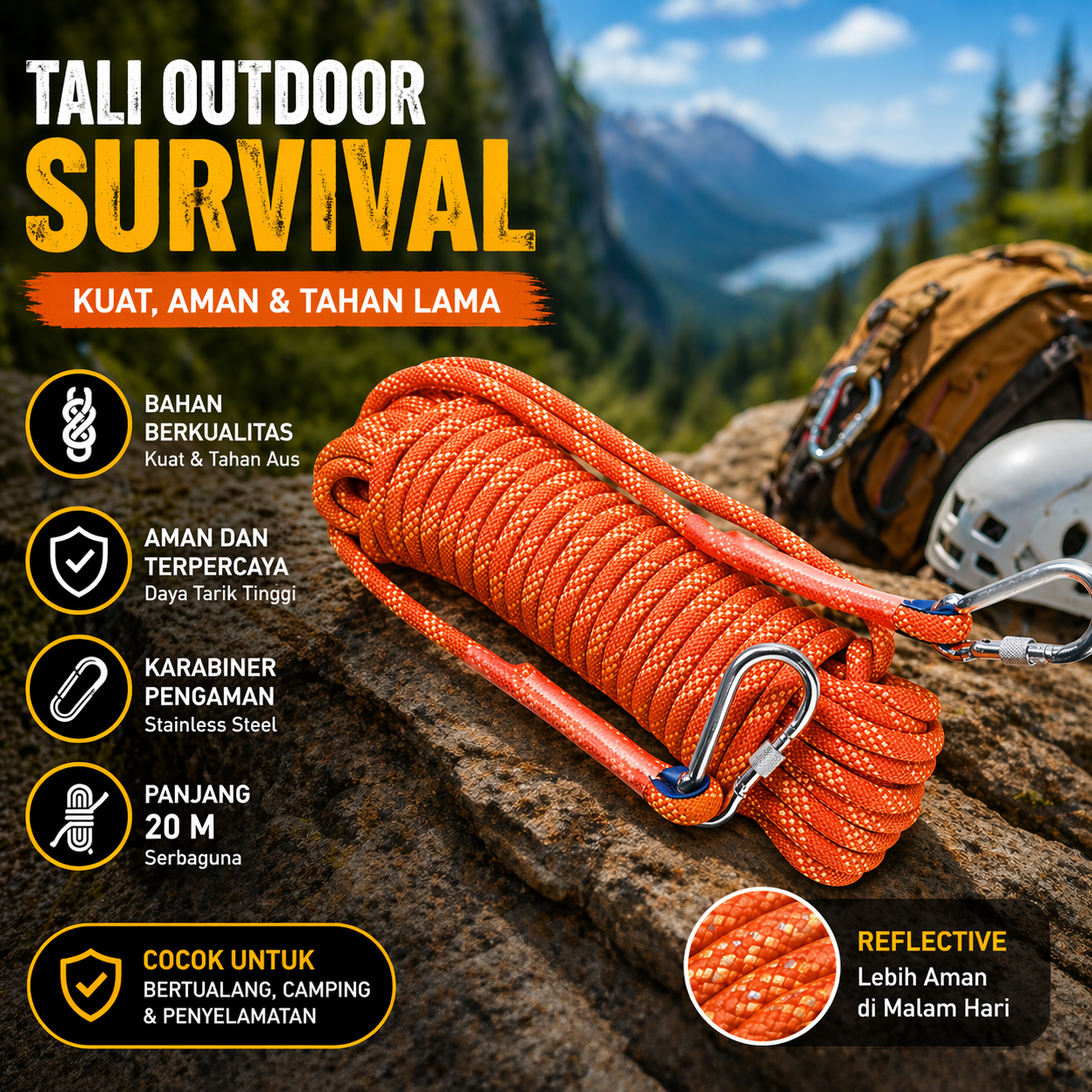 RayMING Tali Outdoor Darurat Panjat Tebing Survival Fire Rope 20M - RM-20