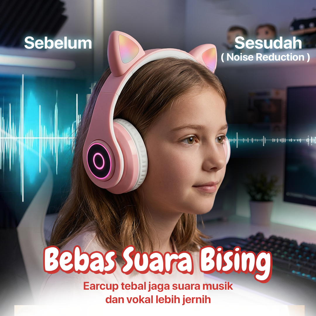 RLoop Bluetooth Headset Headphone Telinga Kucing Cute Cat Ear LED RGB - LX-B39A