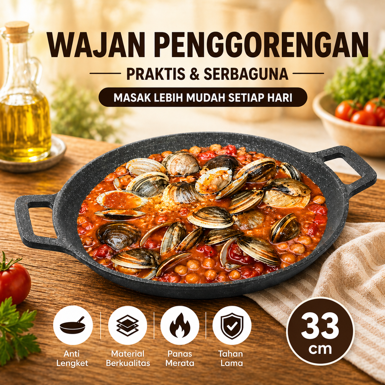Rotisserie Wajan Penggorengan Wok Pan Anti Lengket 33cm - C0045