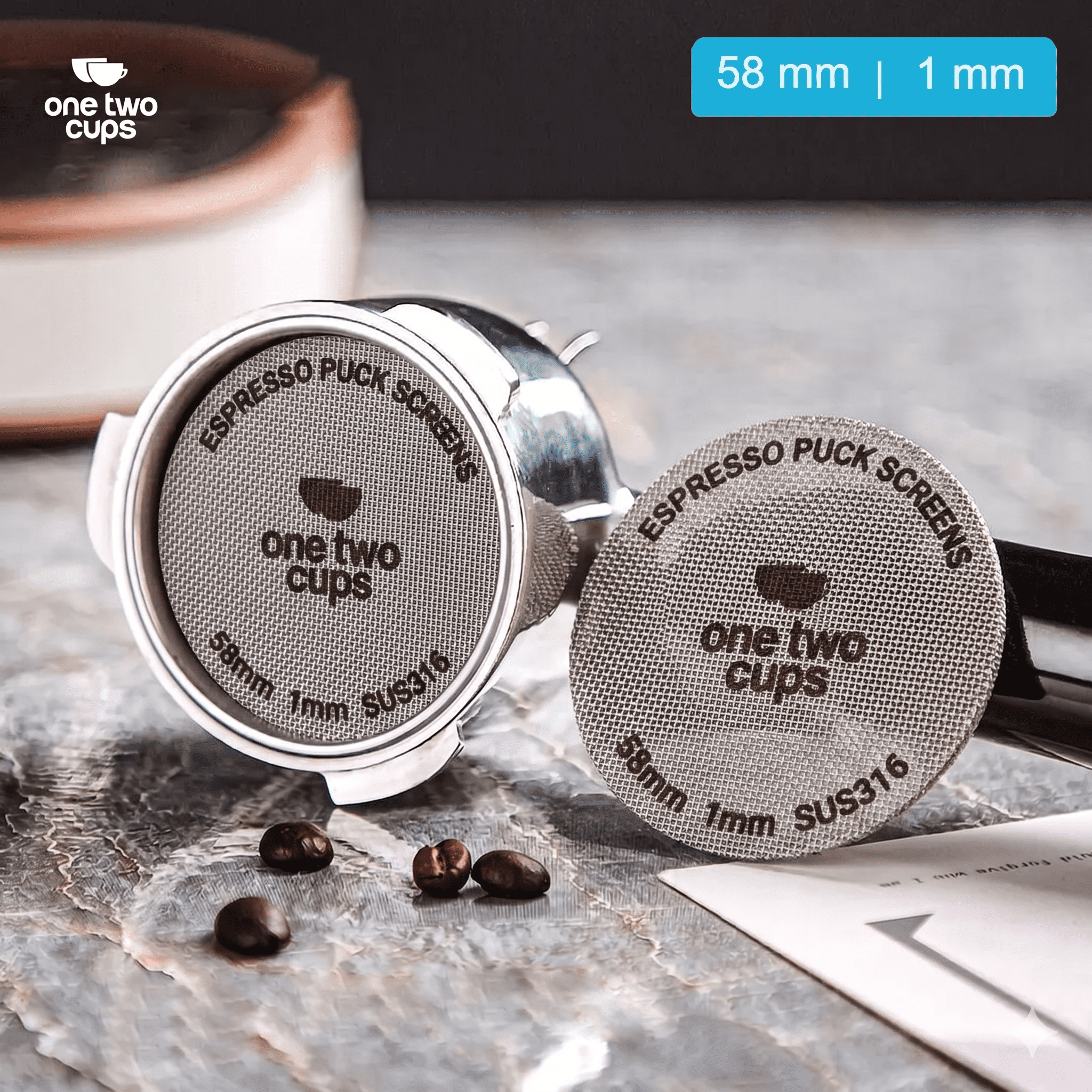 One Two Cups Puck Screen Portafilter Espresso Machine 150 Micron - SUS3